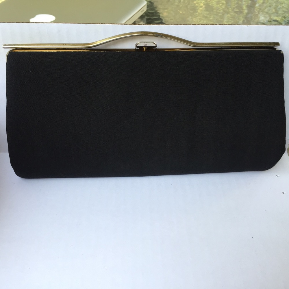 Vintage Raw Silk 50/60s Black Evening Clutch Bag